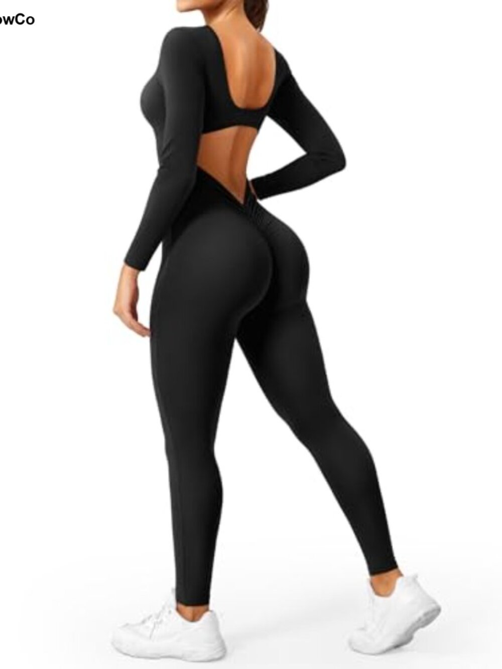 Open Back Scrunch Butt Jumpsuit Long Sleeve Workout Bodysuit